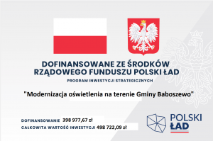 Na górze znajduję się flaga Polski oraz herb Polski niż widnieje napis Rządowy Fundusz Polski Ład Program Inwestycji...